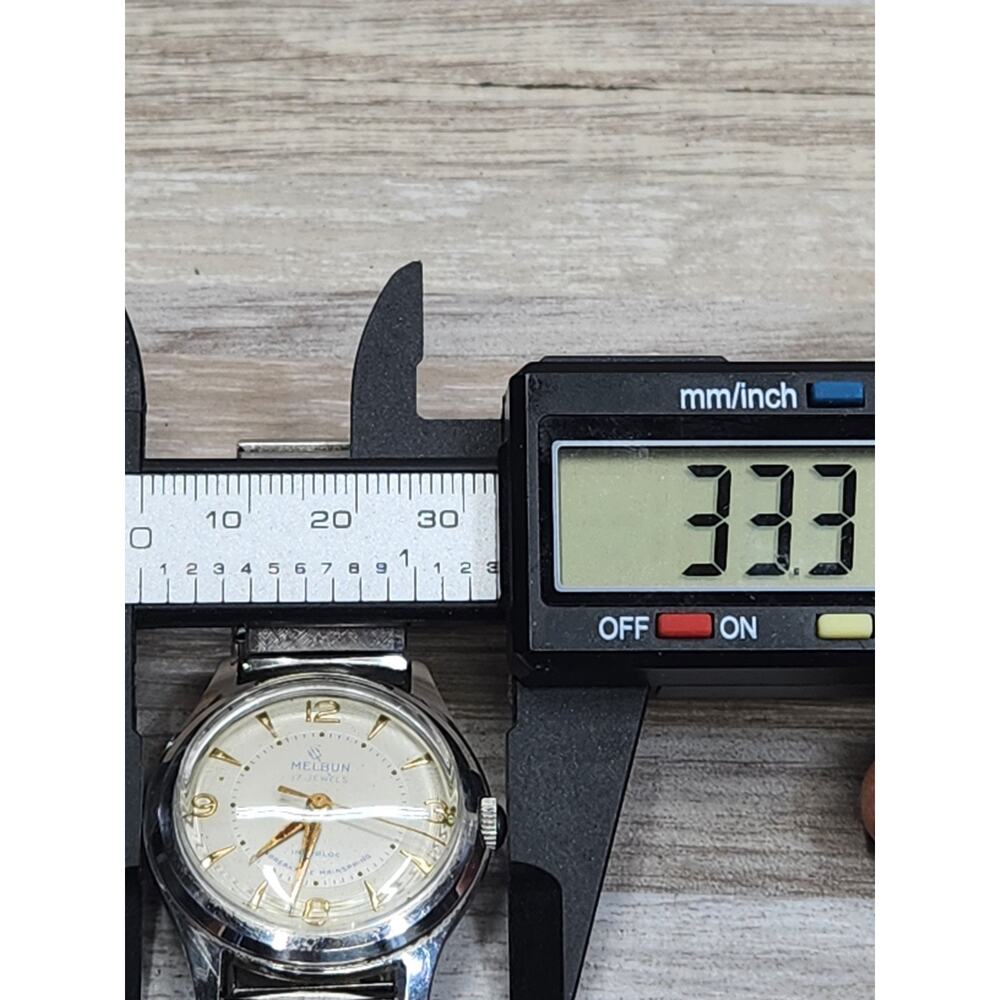 Vintage Melbun Incabloc Watch Mens 17 Jewels White Dial Military 1950s, Working - Picture 6 of 8